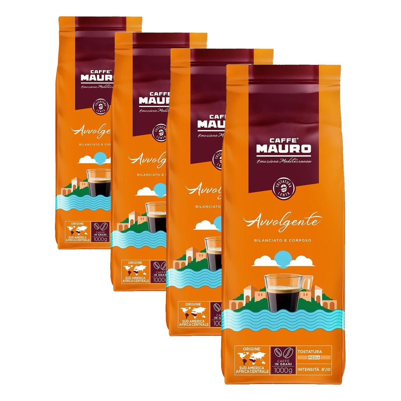 Italienischer Spitzen Espresso, geröstet, ganze Bohne, Röststufe 8/10, Mauro, im Vorteilspack, 4 x 1 kg Packung, Sonderpreis befristet bis 20.07.2026